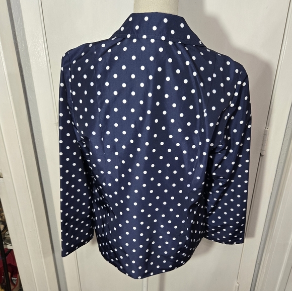 Chico's Sz 1 Windbreaker Rain Jacket Women's Navy Polka Dot Snap Front - Picture 5 of 7